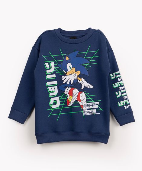 blusa de moletom infantil gola redonda azul