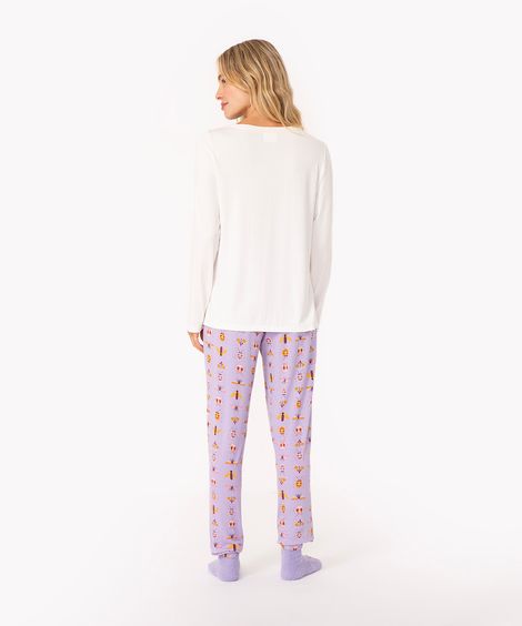 pijama manga longa com calça insetos lilás