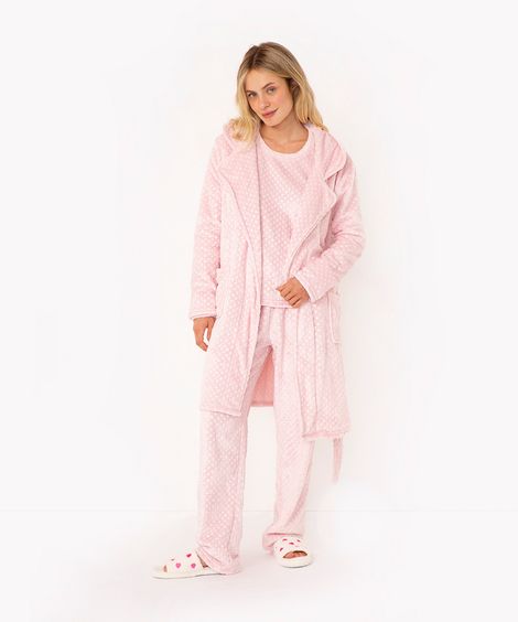 roupão curto texturizado manga longa rosa