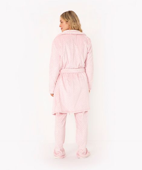 roupão curto texturizado manga longa rosa