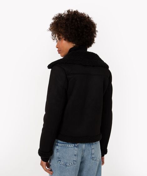 jaqueta aviador de suede e sherpa preto