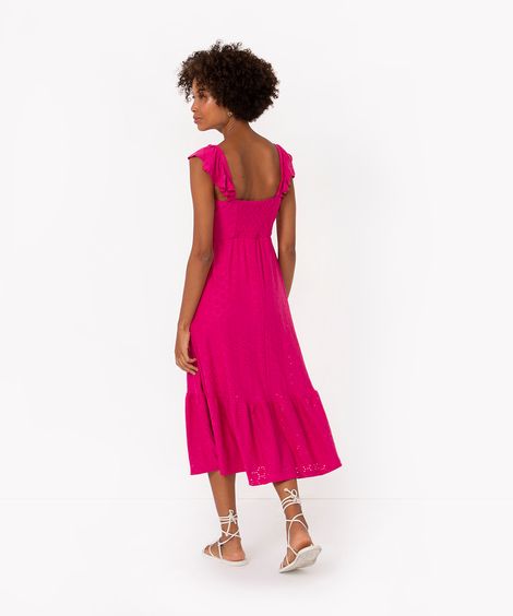 vestido midi de laise decote reto alça média pink