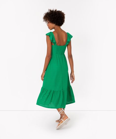 vestido midi de laise decote reto alça média verde