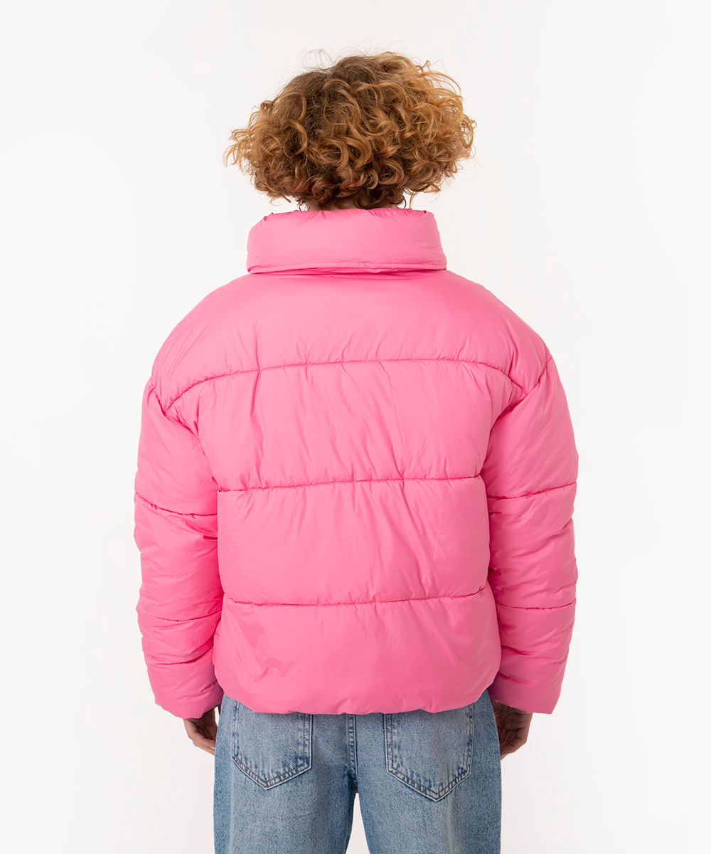 jaqueta puffer com bolsos rosa