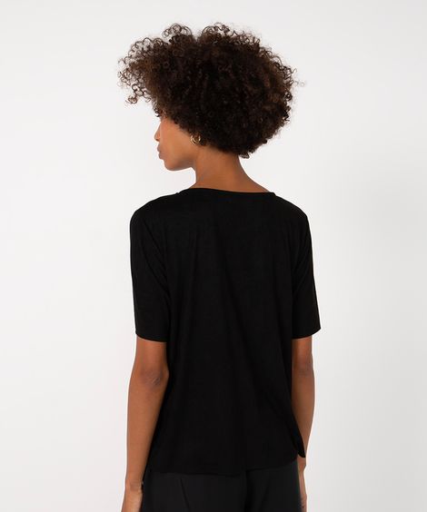 blusa em suede manga curta com recortes marrom - preto