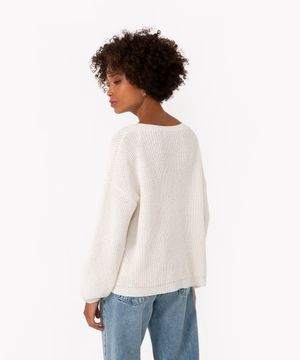 suéter de tricô gola v manga longa off white