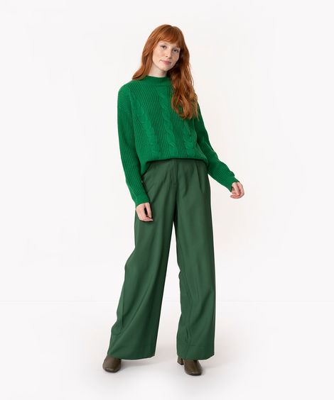 calça de viscose wide cintura super alta verde