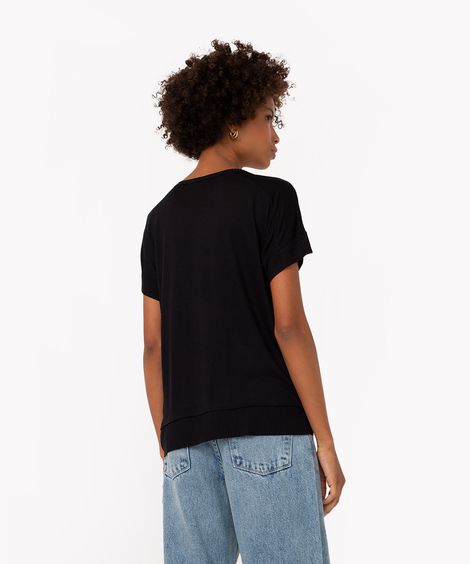 blusa de tricô com recorte e manga curta preto