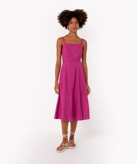 vestido midi de viscose com fenda  - fucsia