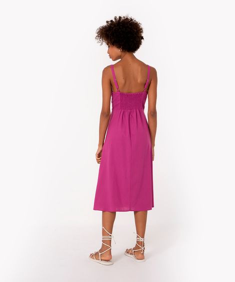 vestido midi de viscose com fenda  - fucsia