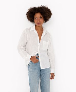 camisa alongada de algodão manga longa off white