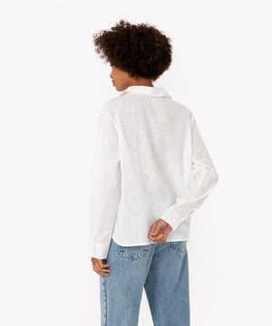 camisa alongada de algodão manga longa off white