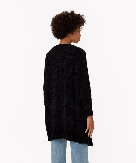 cardigan de tricô chenile alongado preto