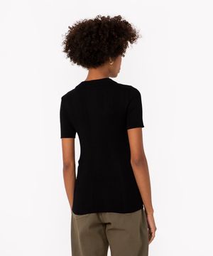 blusa de tricô canelada manga curta preto