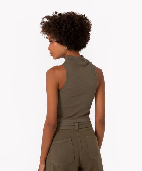 regata cropped canelada gola alta verde militar