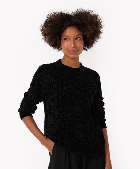 suéter de tricot chenille texturizado - preto