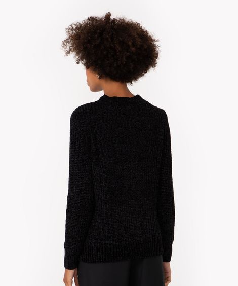 suéter de tricot chenille texturizado - preto