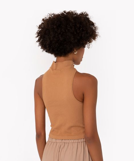regata cropped canelada gola alta bege