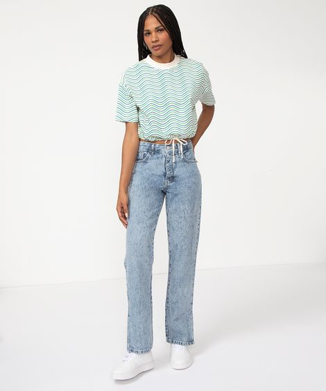 calça jeans ciclos reta 90s cintura média azul claro