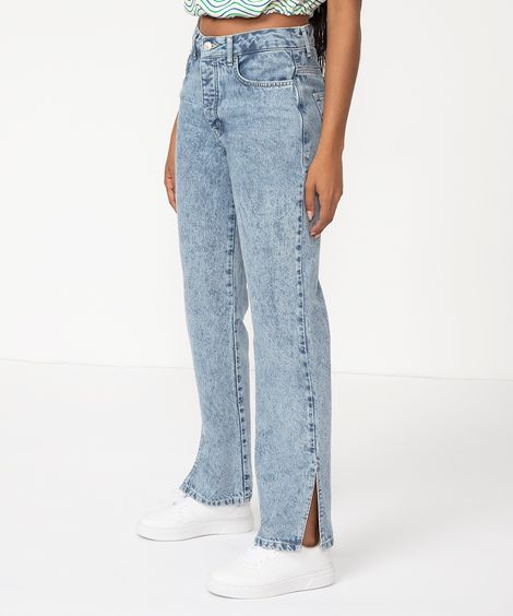 calça jeans ciclos reta 90s cintura média azul claro