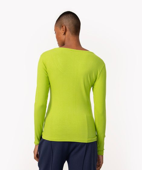 blusa básica canelada manga longa verde