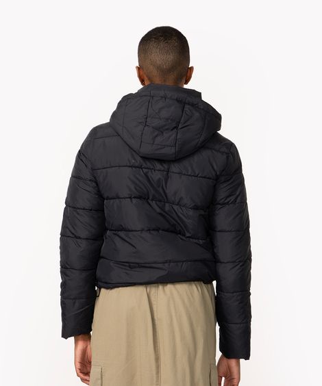 jaqueta puffer básica com capuz preto