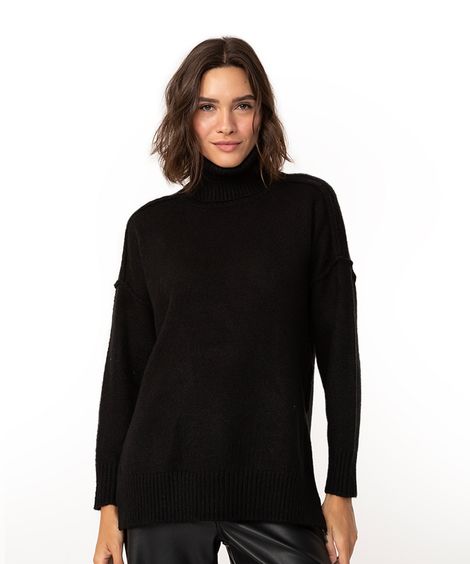 suéter oversized de tricô gola alta preto