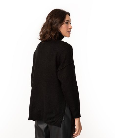 suéter oversized de tricô gola alta preto