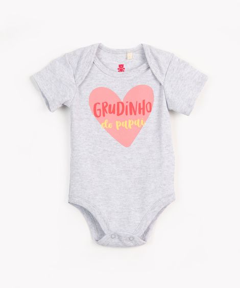 body infantil de algodão manga curta grudinho do papai cinza mescla