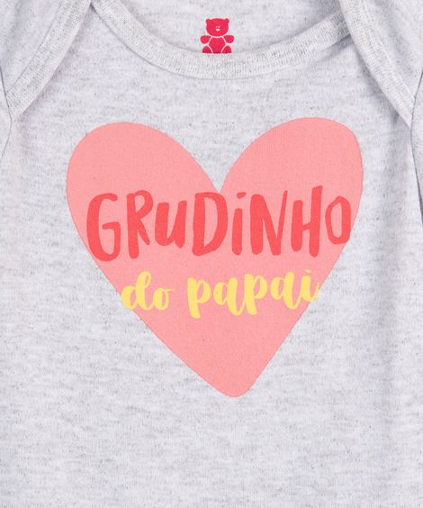 body infantil de algodão manga curta grudinho do papai cinza mescla
