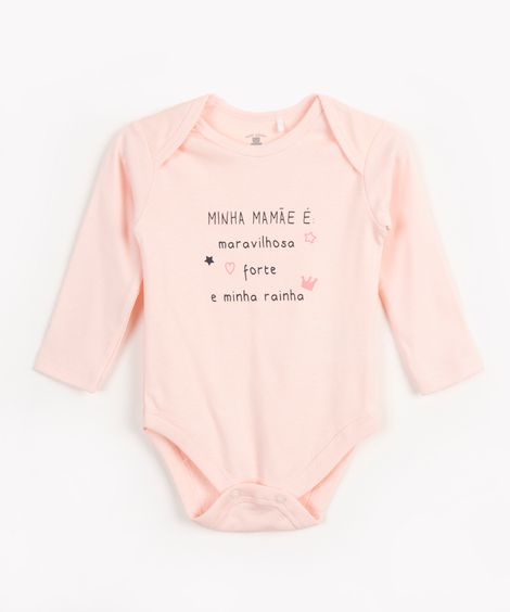 body infantil de algodão manga longa minha mamãe rosa