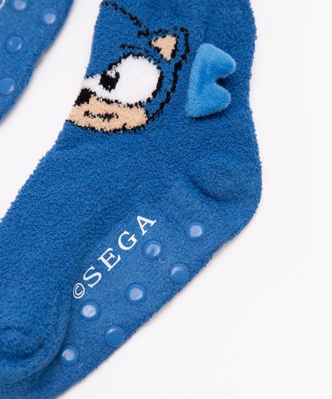 meia infantil cano curto sonic com antiderrapante azul
