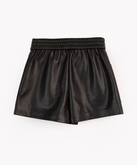 short infantil de pu com bolsos preto