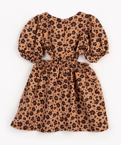 vestido infantil de viscose animal print bege escuro