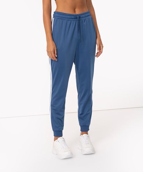 calça jogger cintura alta com bolsos esportiva azul médio