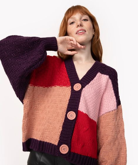 cardigan de tricot patchwork fandom roxo