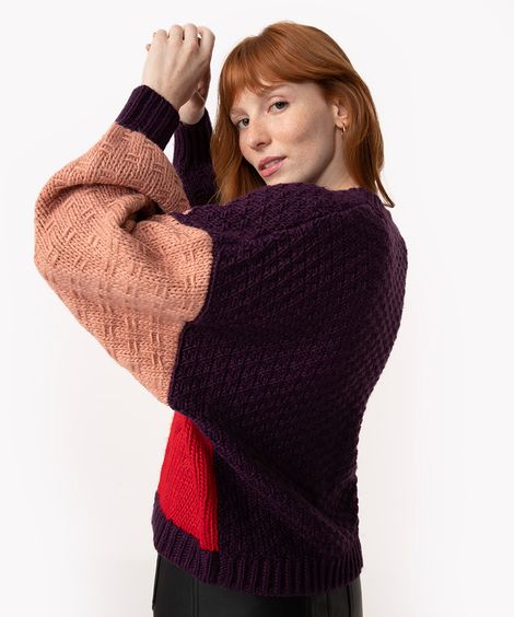 cardigan de tricot patchwork fandom roxo