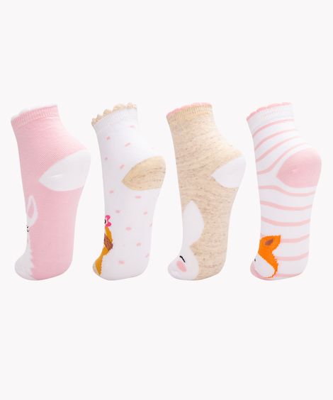 Kit de 4 Meias Infantis Cano Médio Bichinhos Multicor
