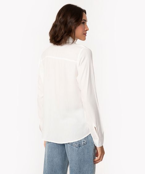 camisa de viscose com bolso manga longa off white