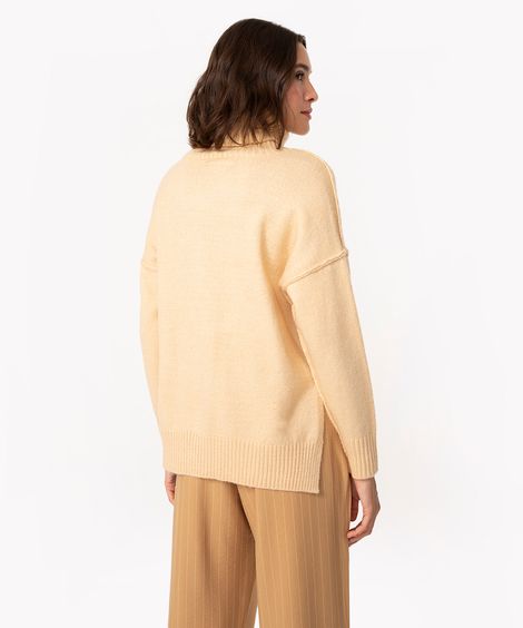 suéter oversized de tricô gola alta bege