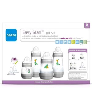 Kit 4 Mamadeiras com 2 Bicos Extra Easy Start Cinza MAM