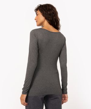 blusa básica de viscose manga longa cinza escuro - chumbo