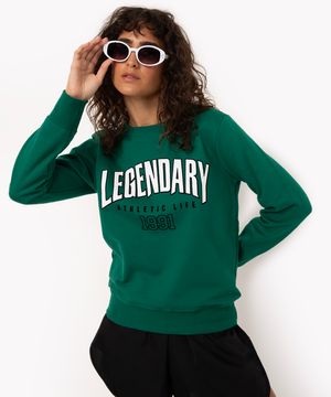 blusa de moletom legendary decote redondo verde escuro