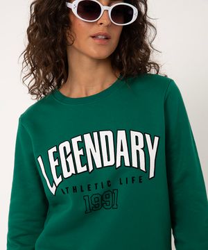 blusa de moletom legendary decote redondo verde escuro