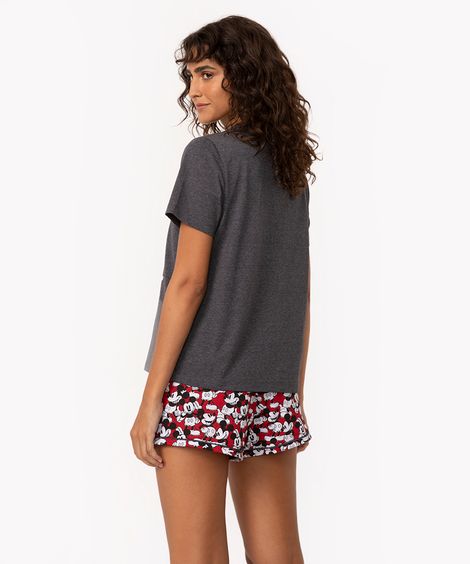 pijama de algodão manga curta com short mickey mouse cinza escuro