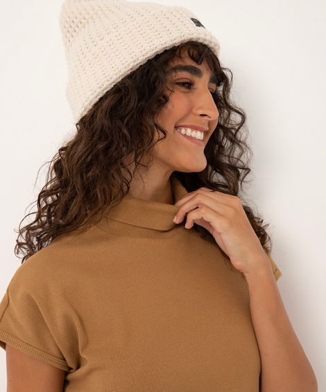 blusa de algodão canelada gola alta marrom