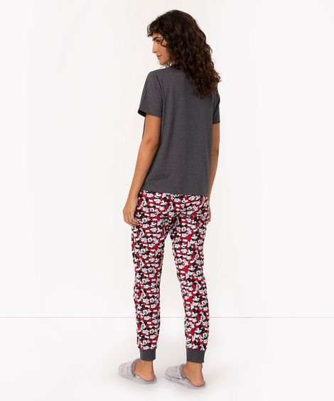pijama de algodão manga curta com calça mickey mouse cinza escuro