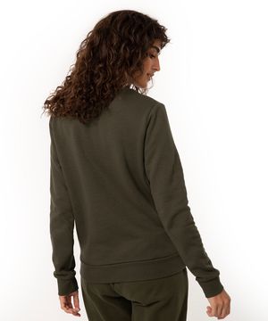 blusa de moletom básica decote redondo verde militar