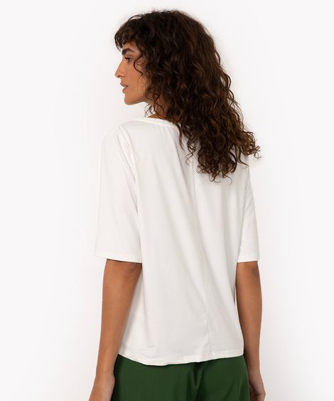 blusa de suede decote v manga curta off white