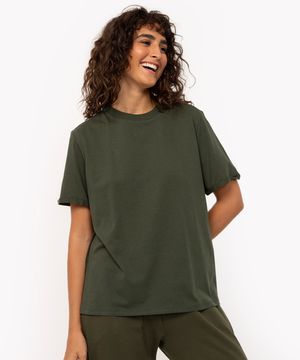 camiseta básica de algodão decote redondo verde militar